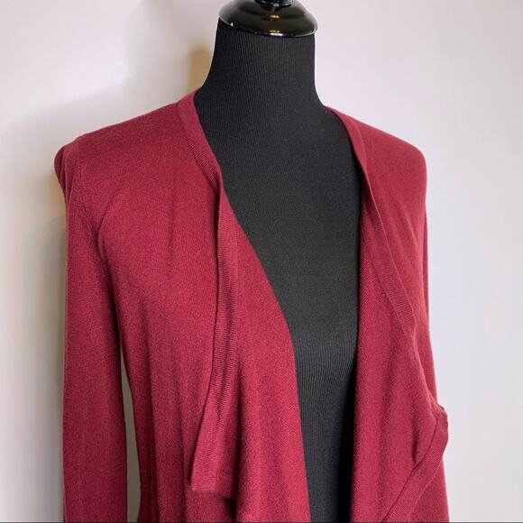 WHBM maroon open front waterfall bell sleeve cardigan size Extra Small XS - Picture 5 of 12